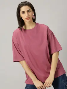 THE HOLLANDER Round Neck Drop-Shoulder Sleeves Pure Cotton Oversized T-shirt