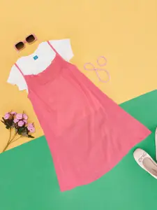 YU by Pantaloons Girls Shoulder Straps Smocked Pinafore Dress