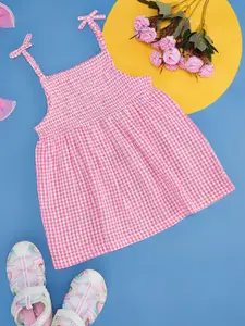 YU by Pantaloons Infants Girls Checked Smocked Pure Cotton Fit & Flare Dress