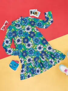 YU by Pantaloons Girls Floral Printed Shirt Collar A-Line Dress