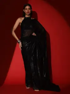 Tikhi Imli Black Sequinned  Embellished Saree