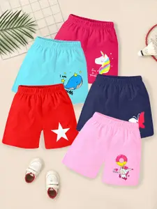 KUCHIPOO Girls Pack Of 5 Graphic Printed Shorts