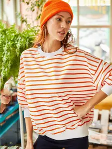 Olalook Striped Cotton Ribbed Pullover Sweatshirt