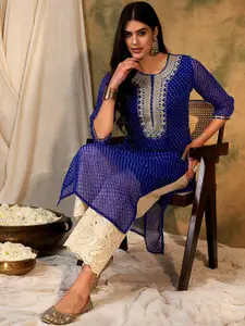 Anouk Polka Dots Printed Yoke Design Straight Kurta