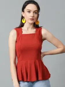 Kotty Rust Square Neck Peplum Top