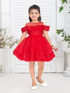 BAESD Girls Embellished Cold-Shoulder Sleeves Fit & Flare Dress