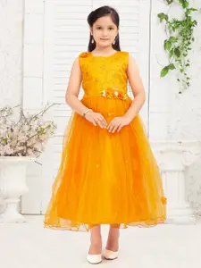 BAESD Girls Self Design Round Neck Net Fit & Flare Opaque Maxi Dress