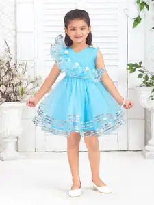 BAESD Girls Self Design V-Neck Sleeveless Ruffles Net Fit & Flare Dress