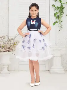 BAESD Floral Self Design Denim Fit & Flare Dress