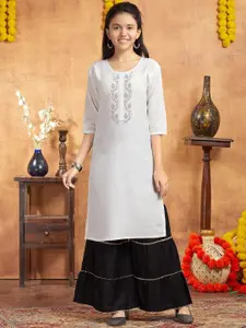 BAESD Girls Embellished Round Neck Three-Quarter Sleeves Cotton Kurta