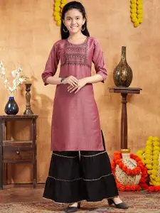 BAESD Girls Ethnic Motifs Round Neck Cotton Regular Sleeves Kurta