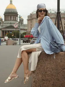 Saint G Embellished Leather Open Toe Flats