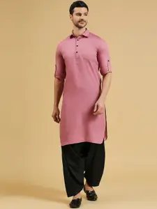 RAJUBHAI HARGOVINDAS Geometric Woven Design Roll-Up Sleeves Pure Cotton Kurta With Salwar