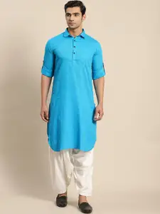 RAJUBHAI HARGOVINDAS Shirt Collar Pathani Pure Cotton Kurta with Salwar