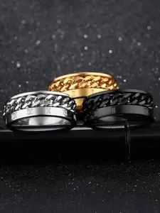 MEENAZ Men Set Of 3 Gold-plated & Silver-plated Band Rings