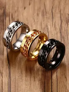 MEENAZ Men Set Of 3 Gold-plated & Silver-plated Band Rings