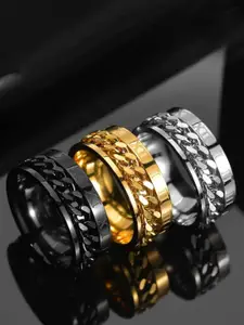 MEENAZ Men Set Of 3 Silver-Plated Finger Rings