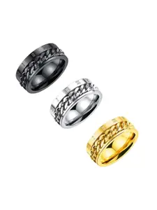 MEENAZ Men Set Of 3 Gold-plated & Silver-plated Band Rings