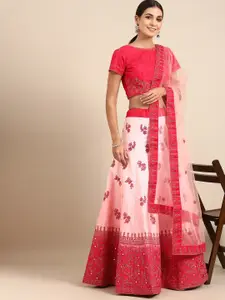 KALINI Embroidered Thread Work Semi-Stitched Lehenga & Blouse With Dupatta