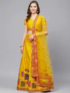 KALINI Embroidered Thread Work Semi-Stitched Lehenga & Blouse With Dupatta