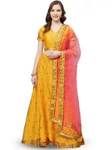 KALINI Embroidered Thread Work Semi-Stitched Lehenga & Blouse With Dupatta