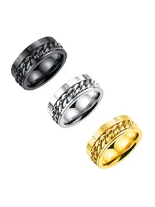 MEENAZ Men Set Of 3 Gold-plated & Silver-plated Band Rings