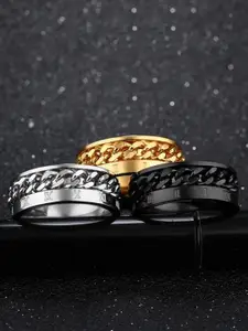 MEENAZ Men Set Of 3 Stainless Steel Gold-Plated & Silver-Plated Finger Rings