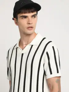 THE BEAR HOUSE Striped Regular Fit Polo Collar Cotton T-shirt