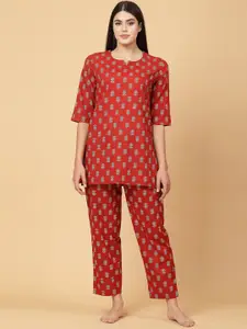 Pistaa Floral Printed Pure Cotton Night suit