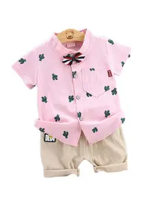 StyleCast Boys Pink & Beige Printed Shirt with Shorts