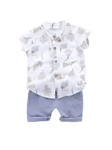 StyleCast Boys White Graphic Printed Shirt with Shorts