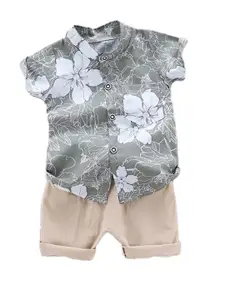 StyleCast Boys Grey Floral Printed Shirt with Shorts