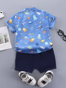 StyleCast Boys Blue Graphic Printed Shirt with Shorts