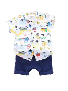 StyleCast Boys White Graphic Printed Shirt with Shorts