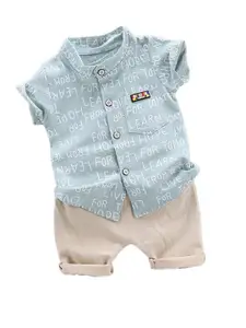 StyleCast Boys Blue Typography Printed Shirt with Shorts