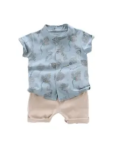 StyleCast Boys Blue & Cream Printed Shirt with Shorts