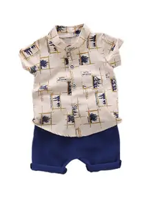 StyleCast Boys Khaki Graphic Printed Shirt with Shorts