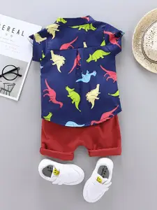 StyleCast Boys Navy Blue Abstract Printed Shirt with Shorts