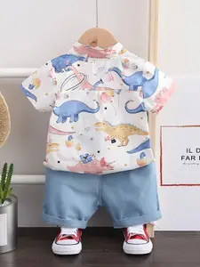 StyleCast Boys White & Blue Printed Shirt with Shorts