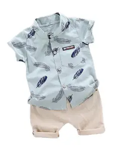 StyleCast Boys Green Graphic Printed Shirt with Shorts