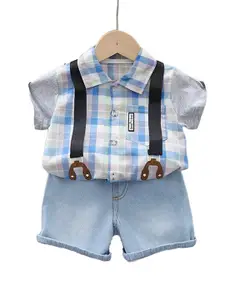 StyleCast Boys Blue Checked Pure Cotton Shirt with Shorts