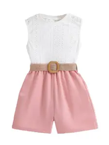 StyleCast Girls White & Pink Self Design Sleeveless Top with Shorts