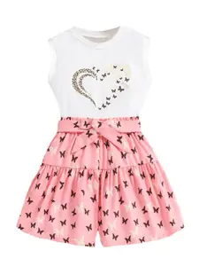 StyleCast Girls White & Pink Printed Top with Shorts