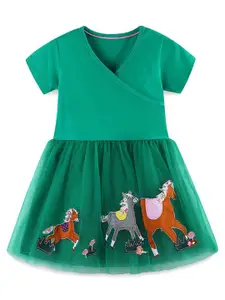 StyleCast Girls Green V-Neck Fit & Flare Cotton Dress