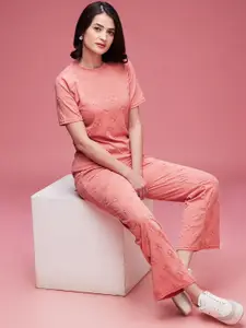 DressBerry Self Design Round Neck Top With Trousers