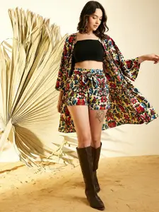 StyleStone Floral Printed Shrug With Shorts