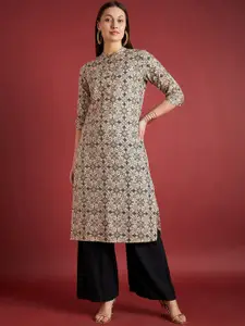 all about you Ethnic Motifs Band Collar Printed Pure Cotton Kurta