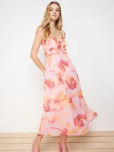 Trendyol Women Shoulder Straps Floral Printed Empire Midi Dress