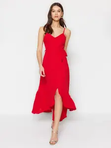 Trendyol Women Shoulder Straps Wrap Midi Dress