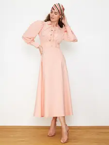 Trendyol Puff Sleeves Fit & Flare Midi Dress